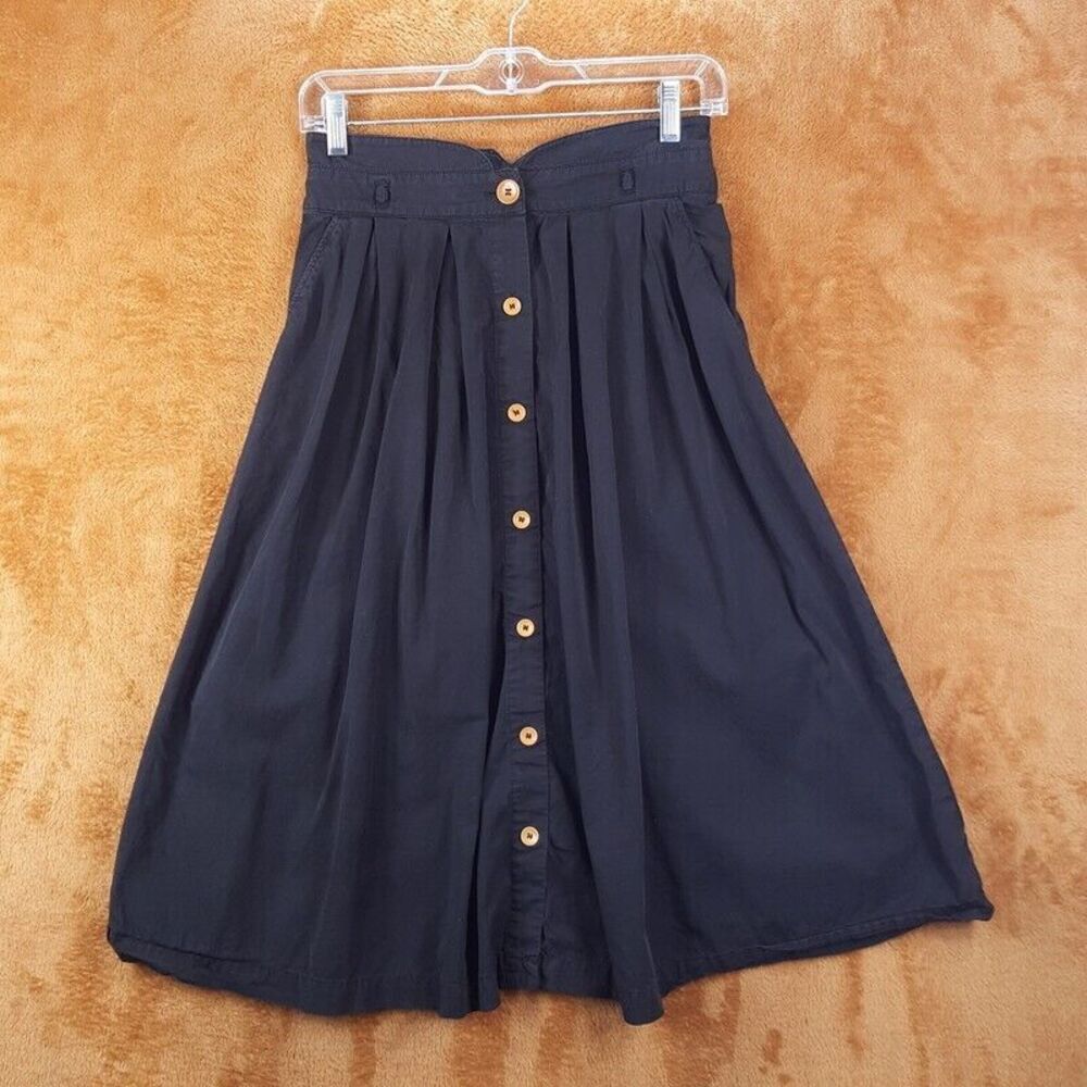 COMPTOIR DES CONONNIERS Womens Skirt Size 34 Black A-Line Midi Button Front